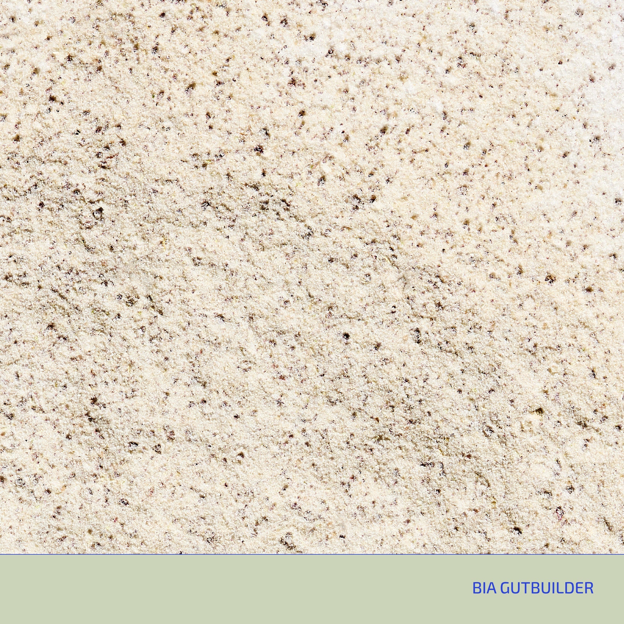 Close-up of beige textured material with 'BIA GUTBUILDER' branding.